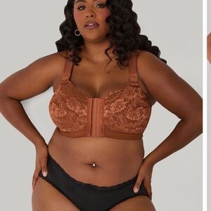 Ashley Stewart Copper Lace Front-Closure Bra